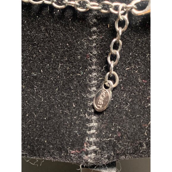 Monet Silver Necklace with Circular Pendant & Dangling Chains Crystals 16" - Picture 5 of 11